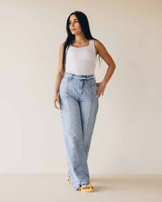 Blue Waist Fringe Jeans