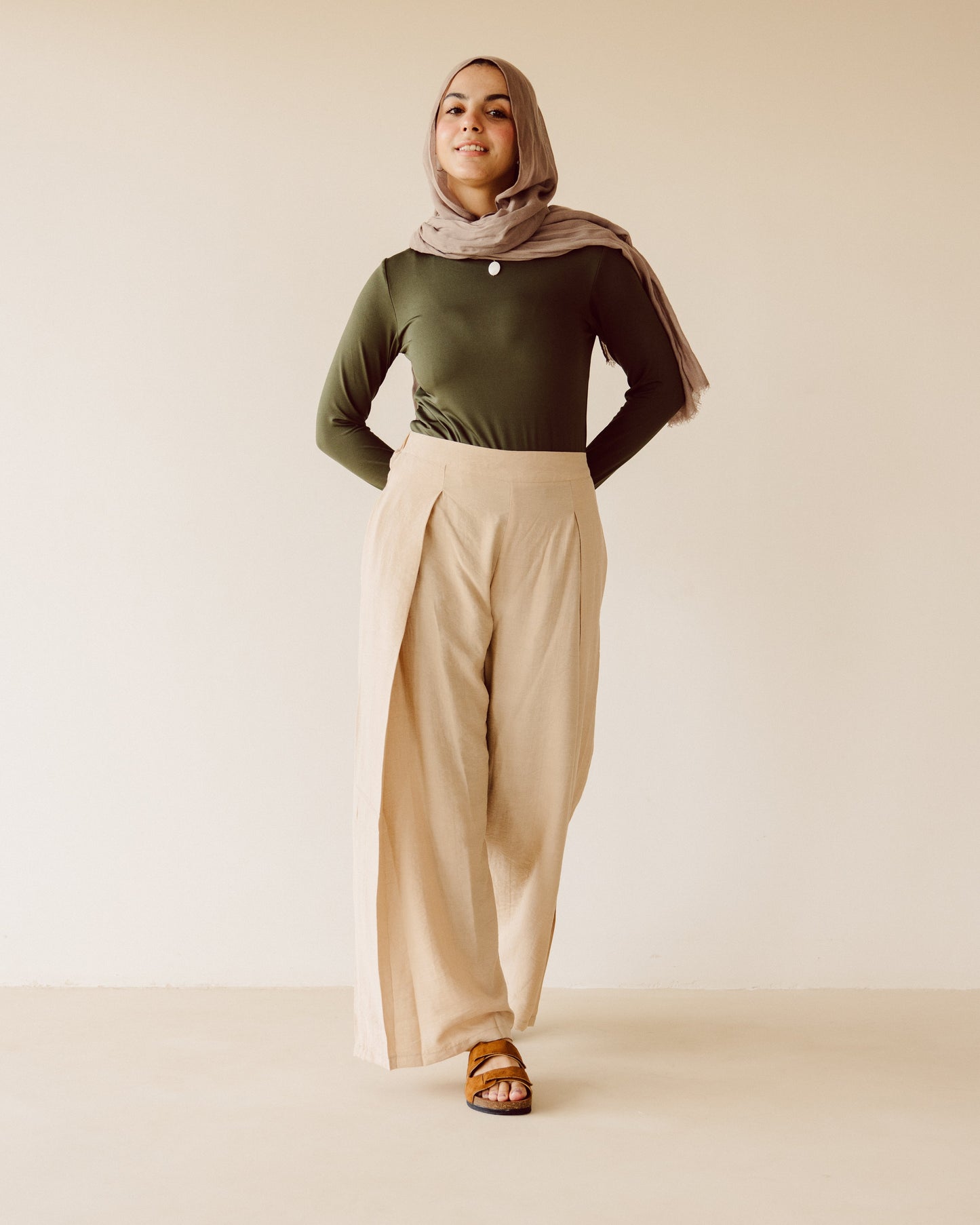 Beige wide leg pants