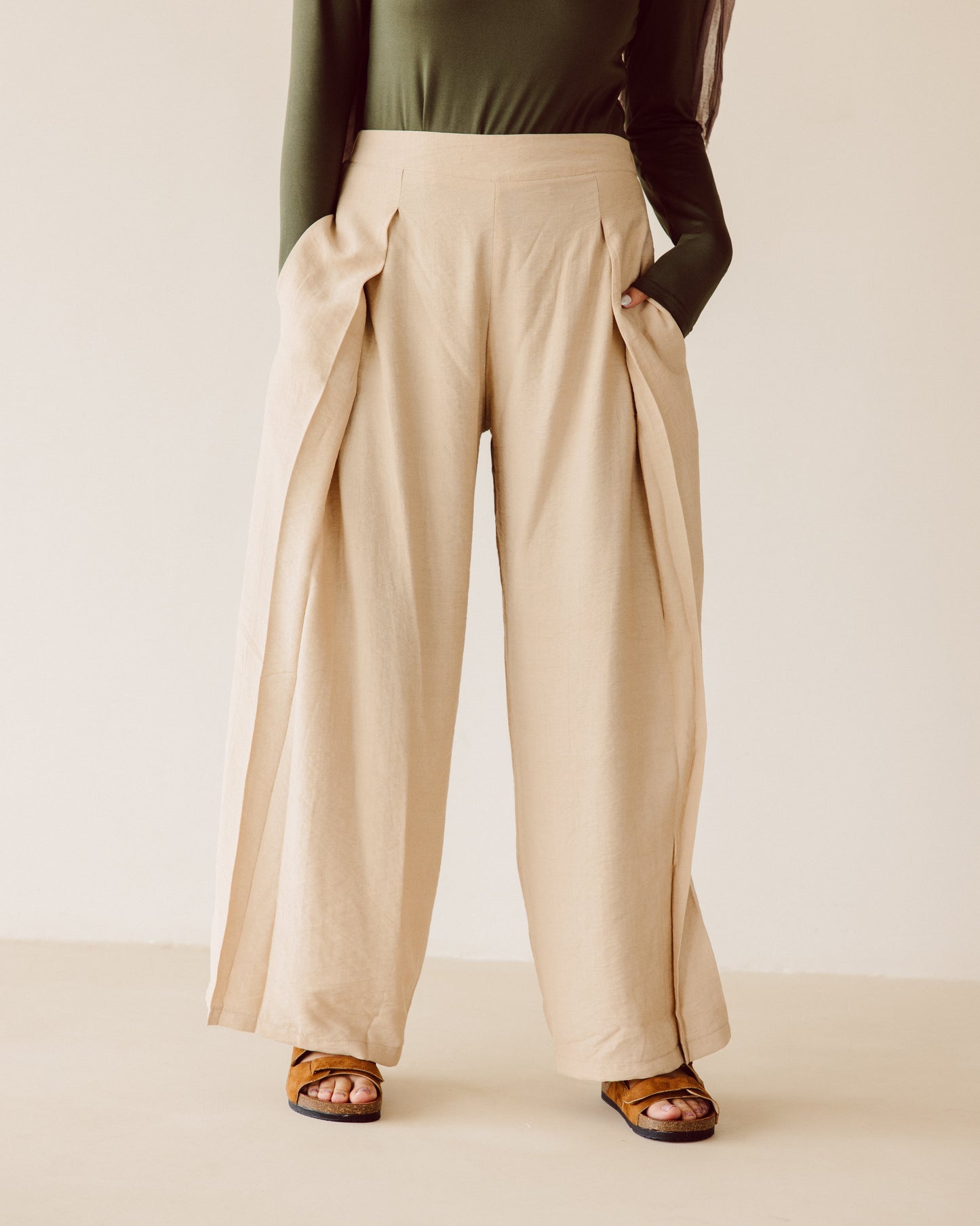 Beige wide leg pants