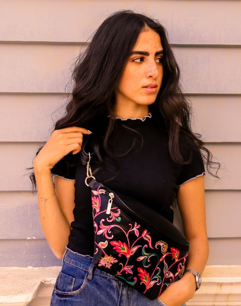 Fanny pack Black with colorful Flowers