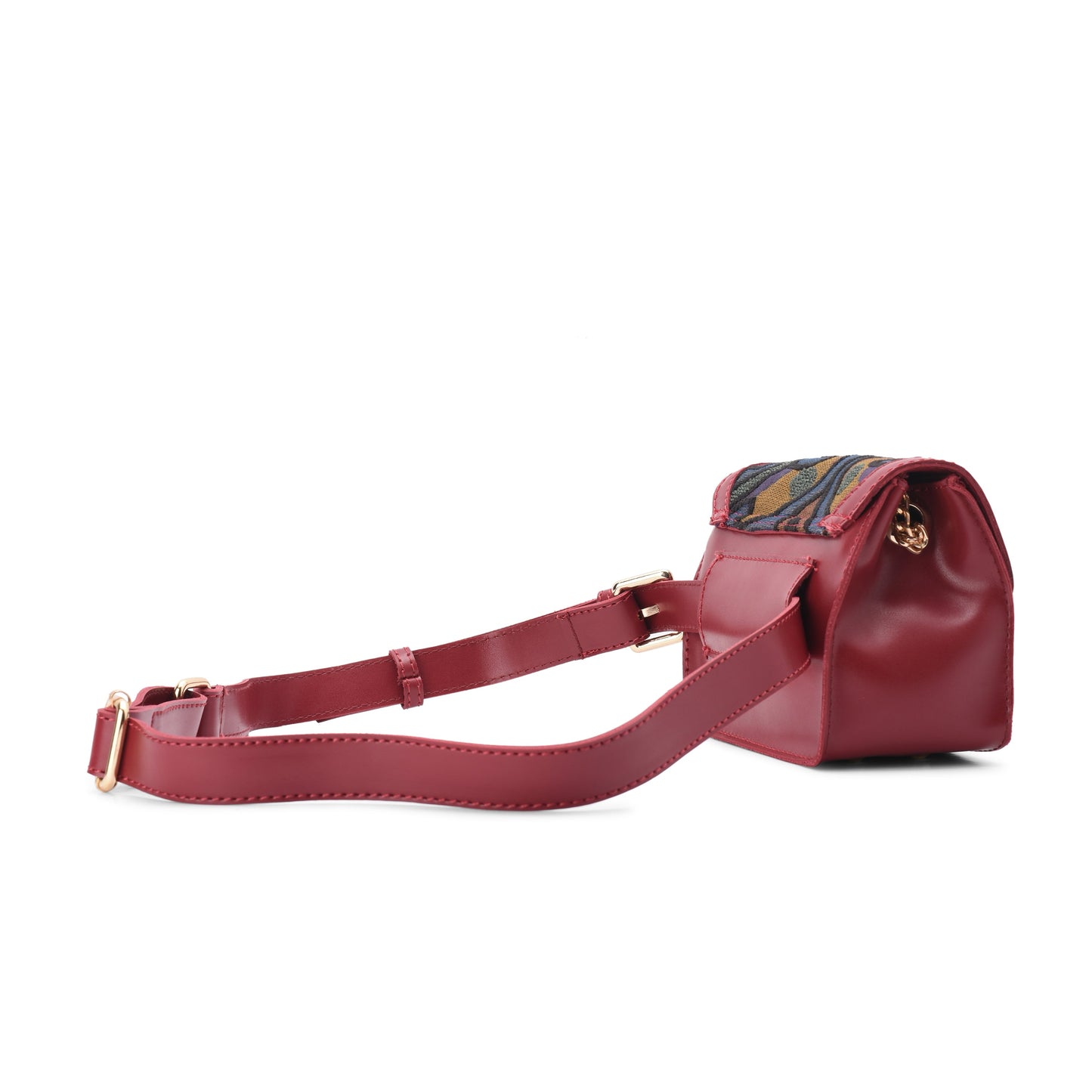 Cross waist bag - Burgundy with colorful fabric - Code 704