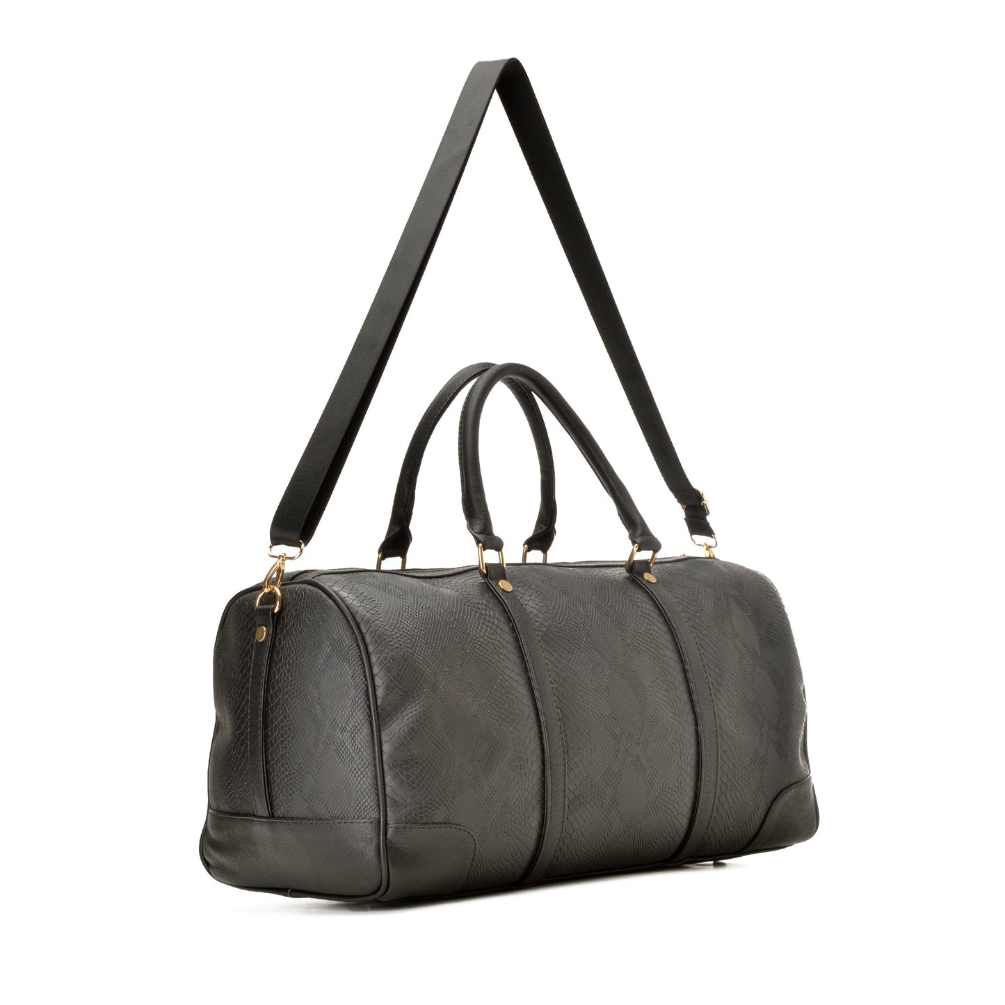 Duffle Bag Leather Black with a crocodile texture