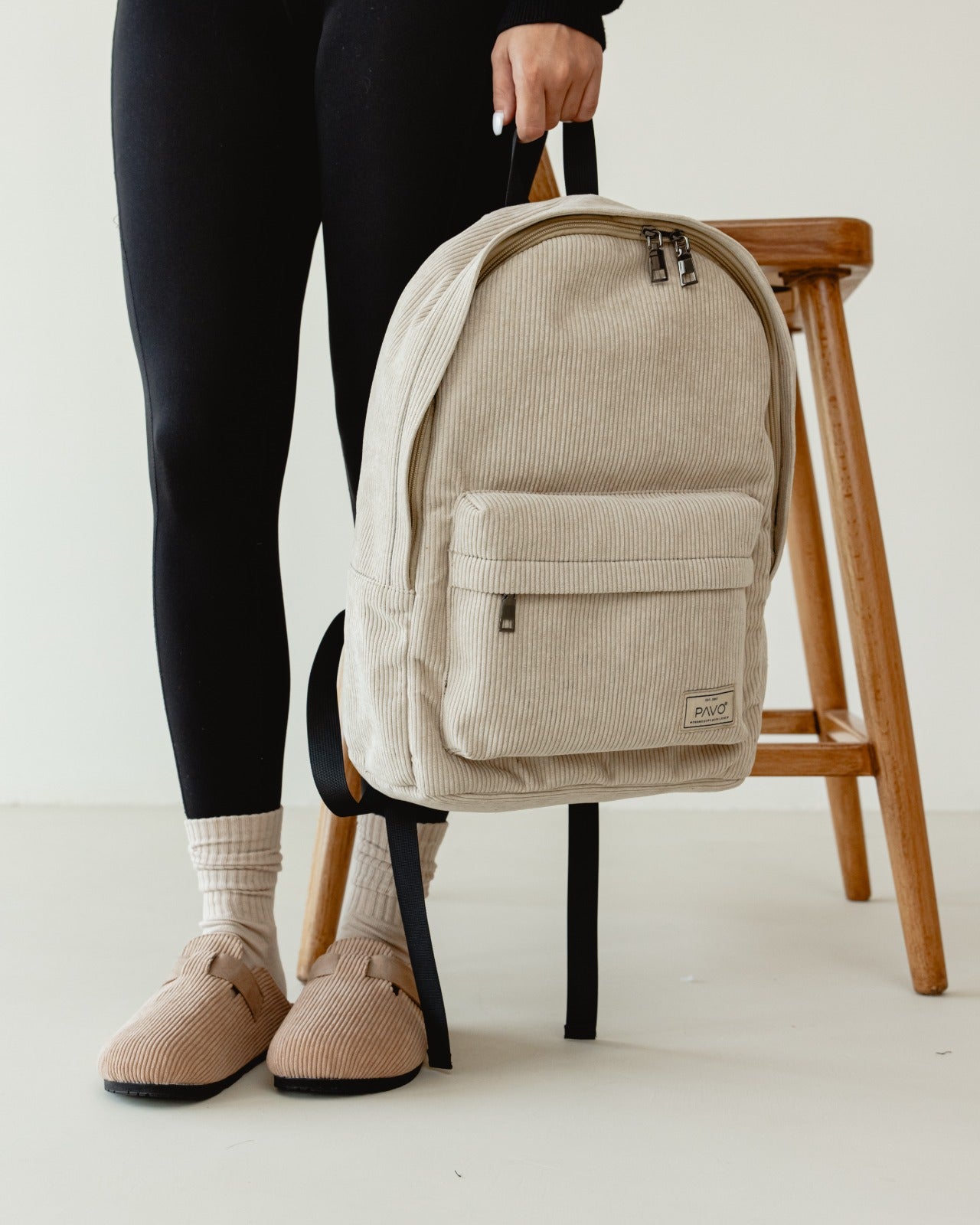 Beige Velvet Backpack