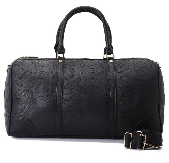 Duffle Bag Leather Black with a crocodile texture